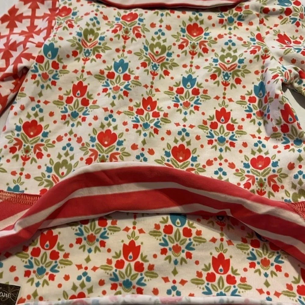 Matilda Jane-12 M-multicolored patterned top with back ruffle, long sleeve top.